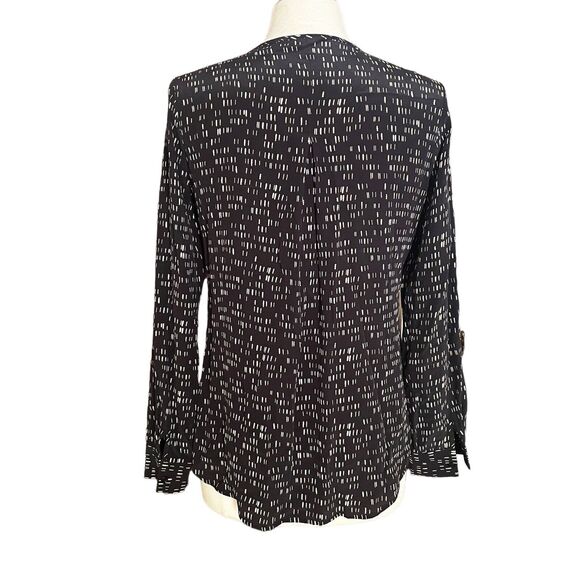 ECRU Black Print 100% Silk Blouse size Small Long Sleeves Career Casual Preppy - Picture 4 of 13